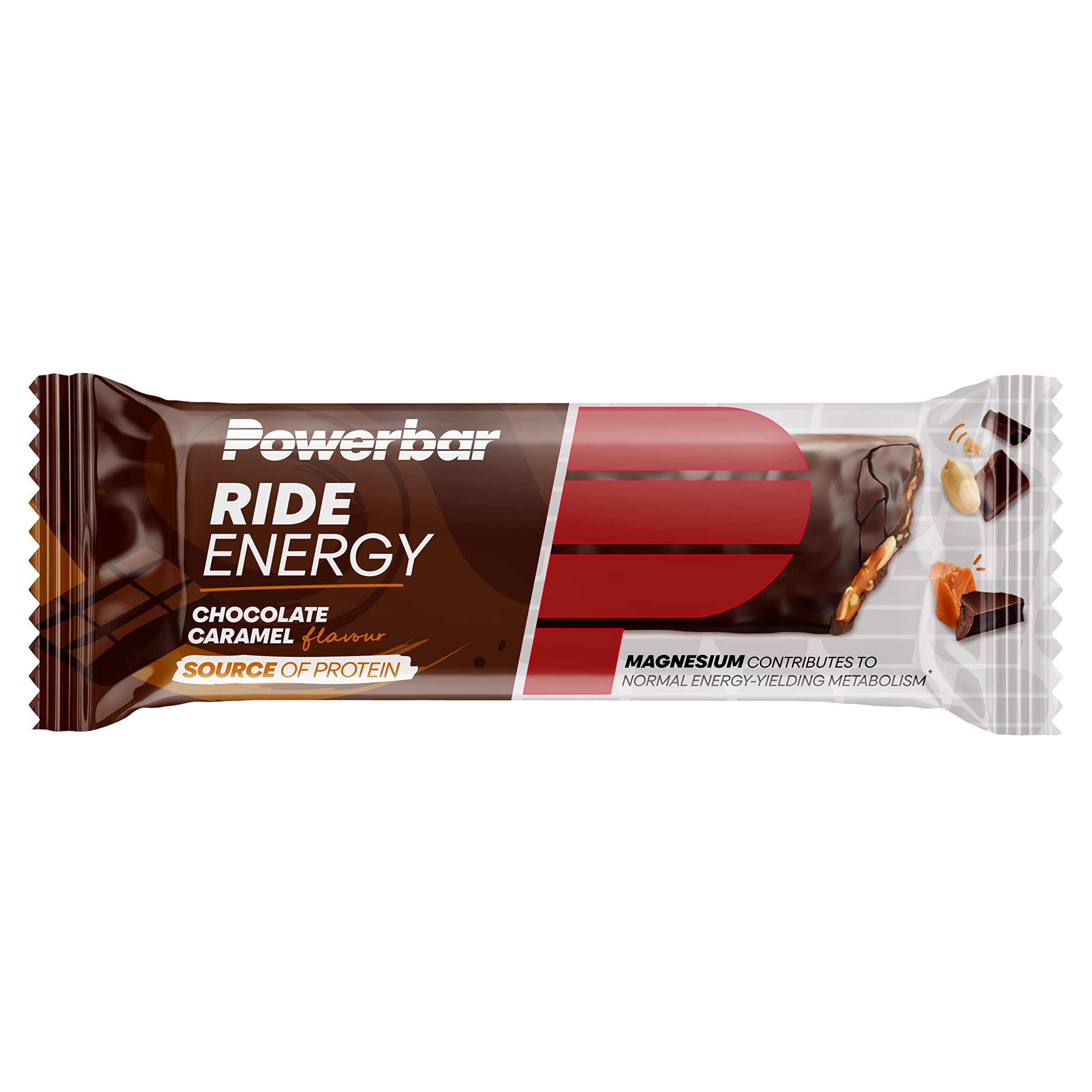 Powerbar - Ride Energy - Chocolate Caramel - 18x55g - Barrita proteica con carbohidratos - Magnesio - Sin colágeno