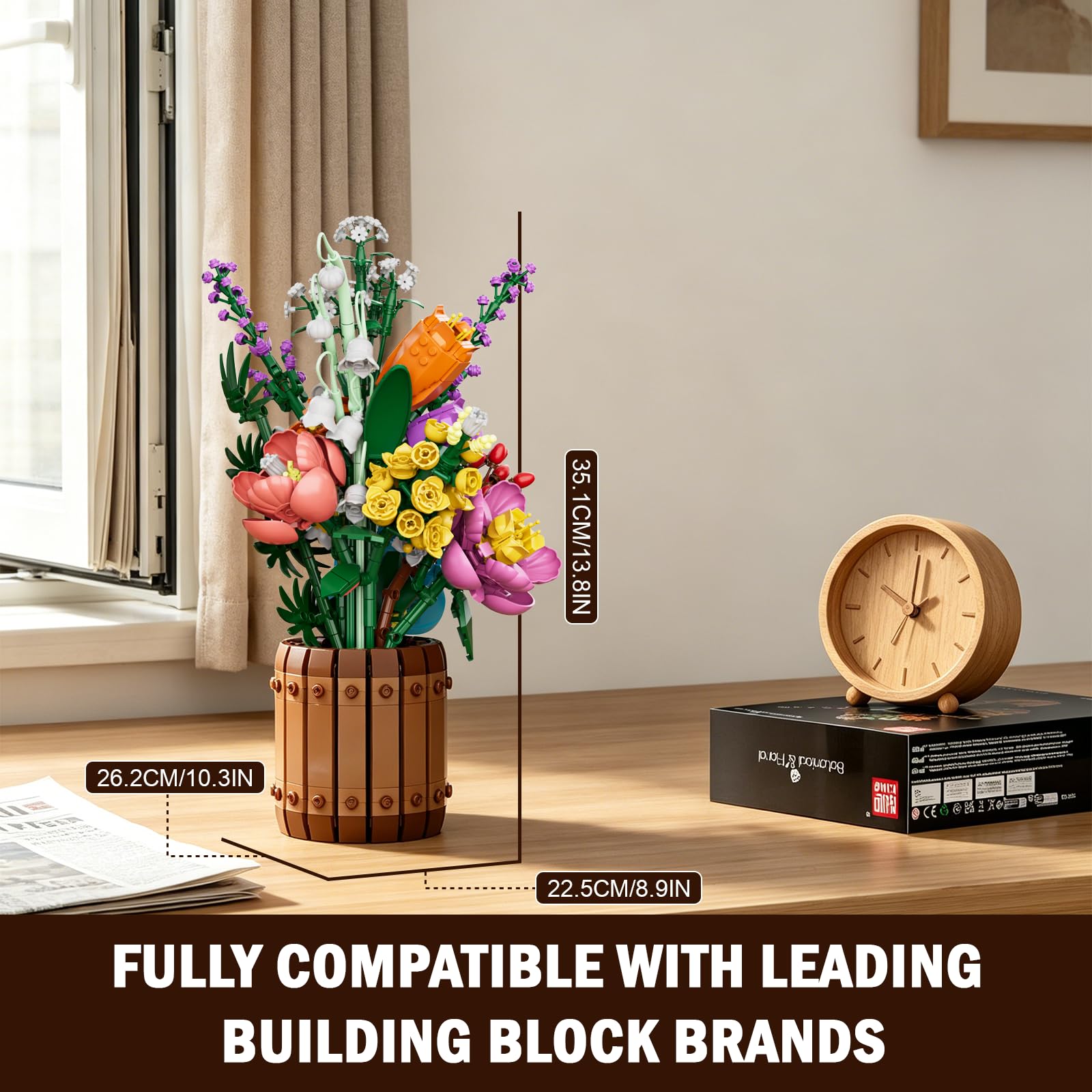 Mould King Geheimnis Blumen Bausteine, 1189 Teile Blumenstrauß Klemmbausteine Bausatz, Mit Vase, Kunstblumen Pflanzen Modell, Geschenk für Frauen Mädchen