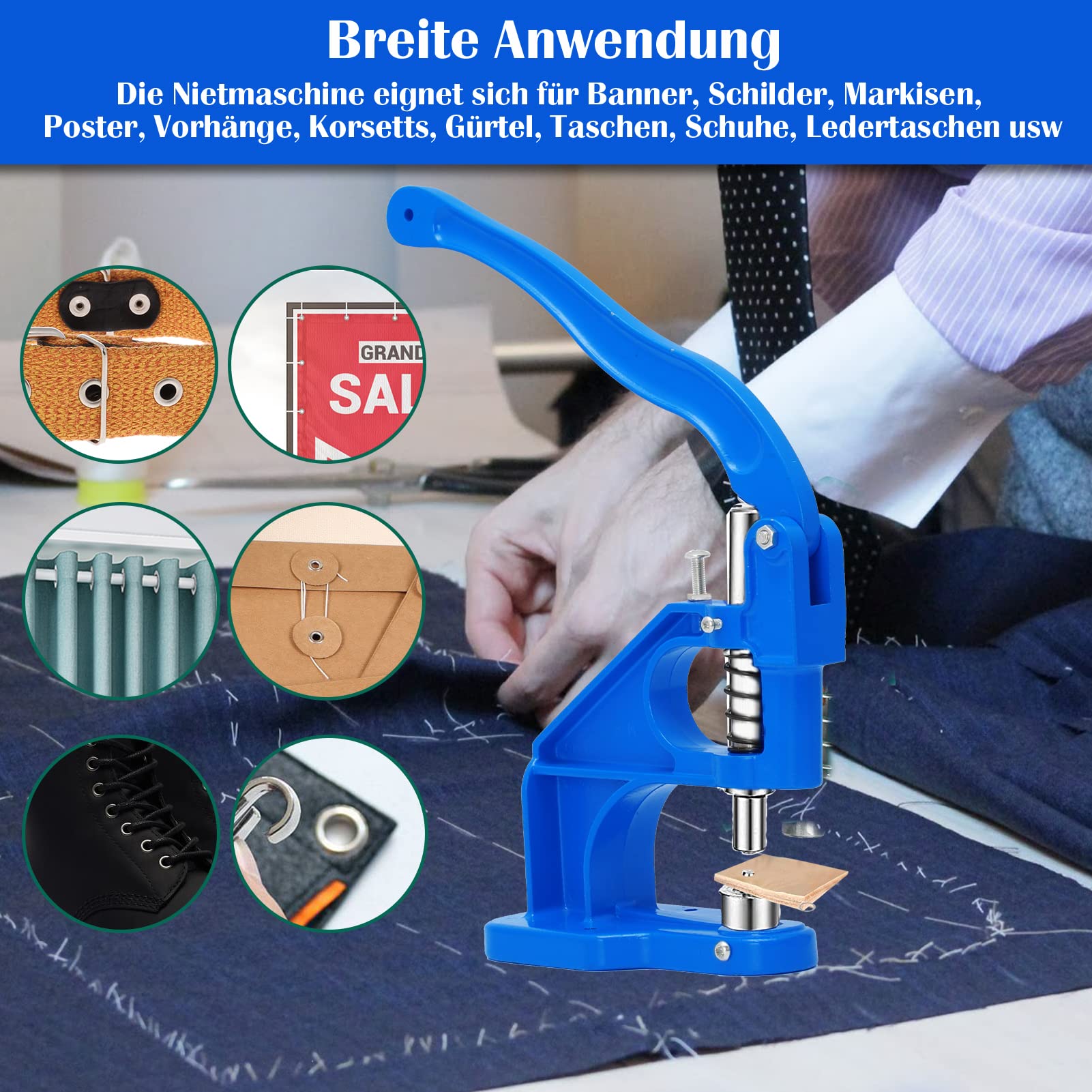Set di 1500 occhielli pressacavi a pressione con 3 matrici da 6/10/12 mm e 3 fori per occhielli rivetti, tessuti e tende in pelle