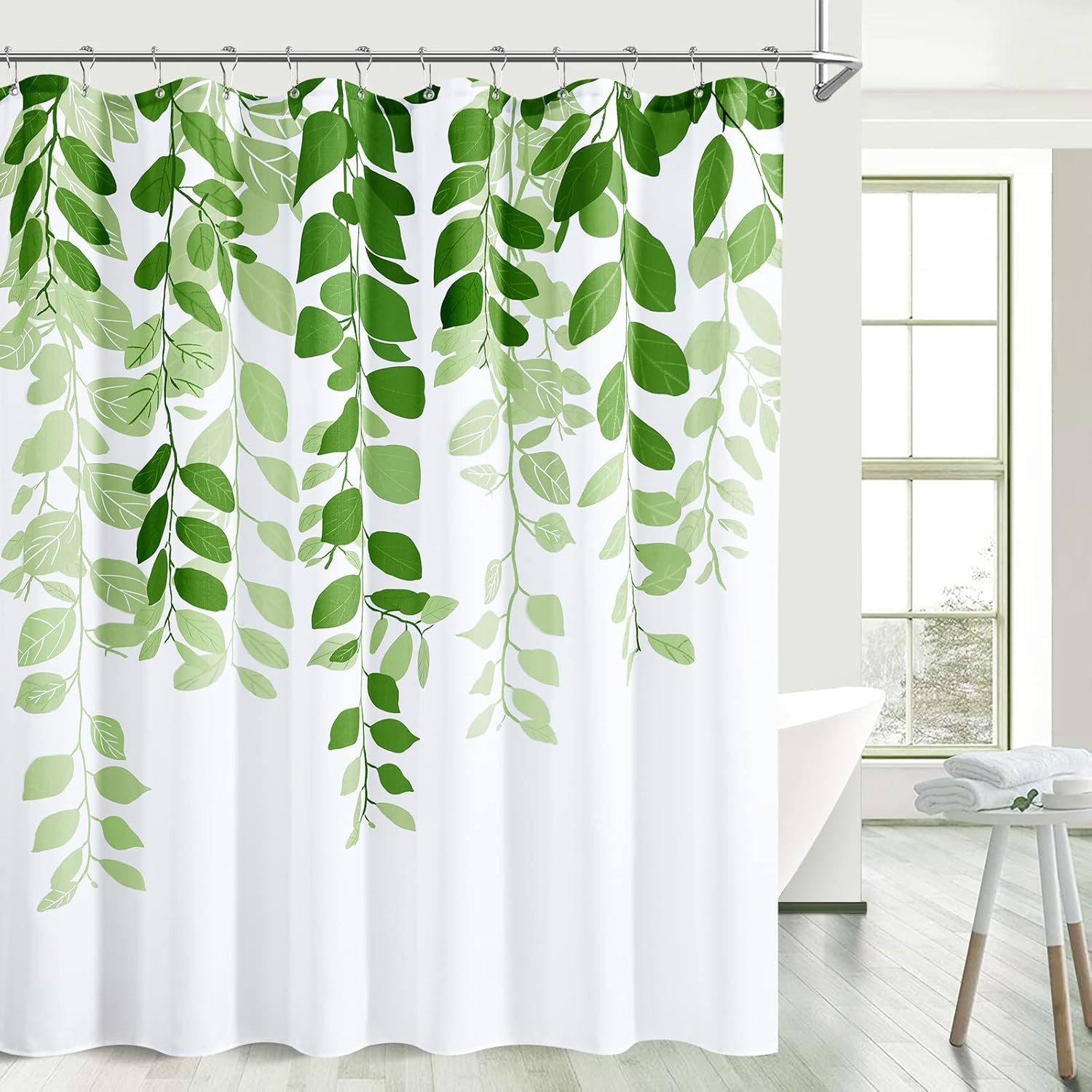 BOODII Light Green Spring Shower Curtain for Bathroom Sage Eucalyptus Cloth Shower Curtain Set Farmhouse Leaf Floral Bathroom Decor Lime Green Floral Watercolor Leaves Spring Bath Curtains 72x72