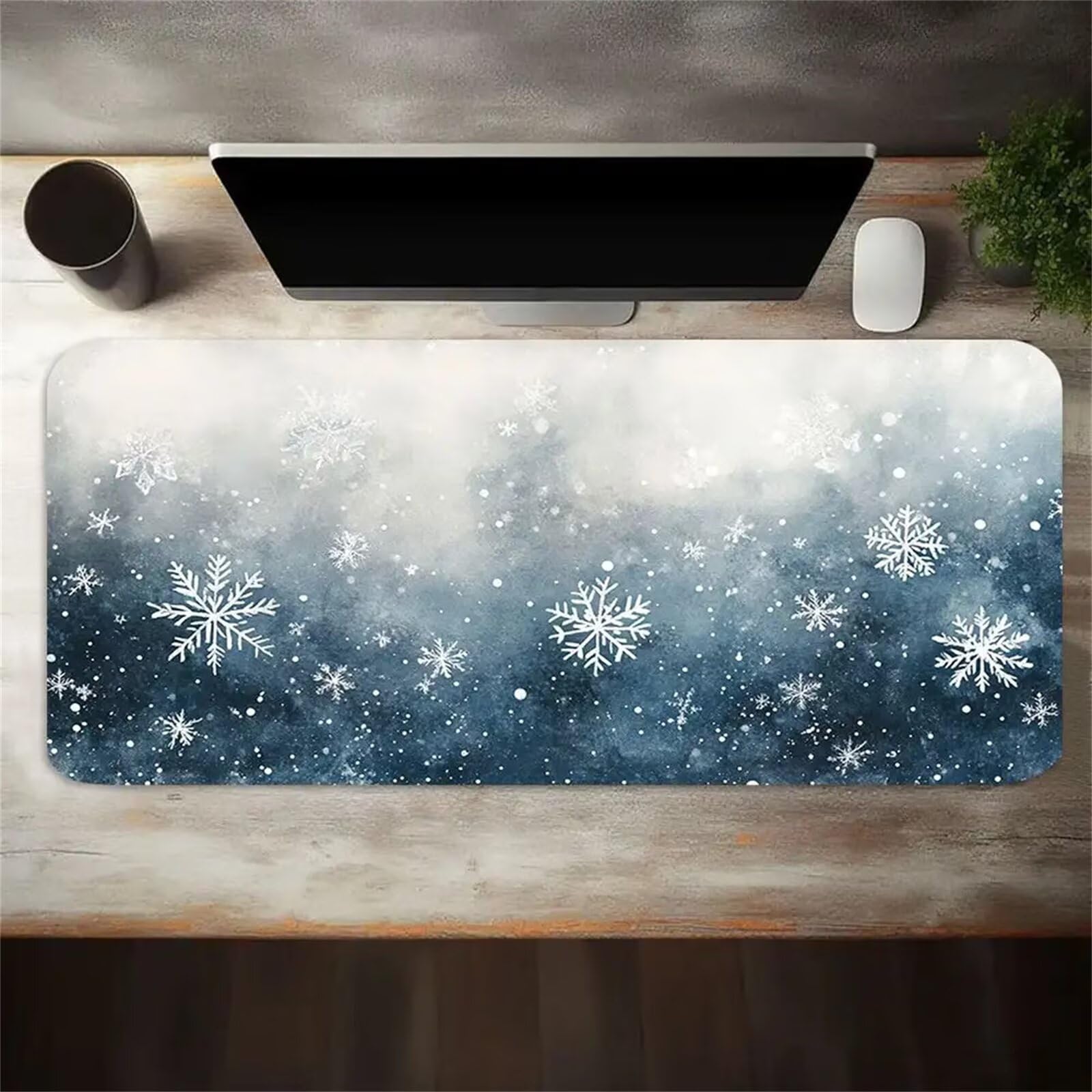 Tappetino per Mouse da Gioco XXL 1200x600x3 mm, Desk Pad Grande con Bordi Cuciti, Base in Gomma Antiscivolo, Accessorio per Ufficio e PC (Fiocco Neve Bianco)