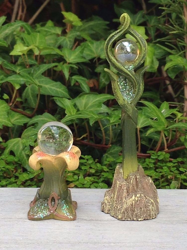 Miniature Dollhouse FAIRY GARDEN Classic Set / 2 Gazing Ball w Post & Stand