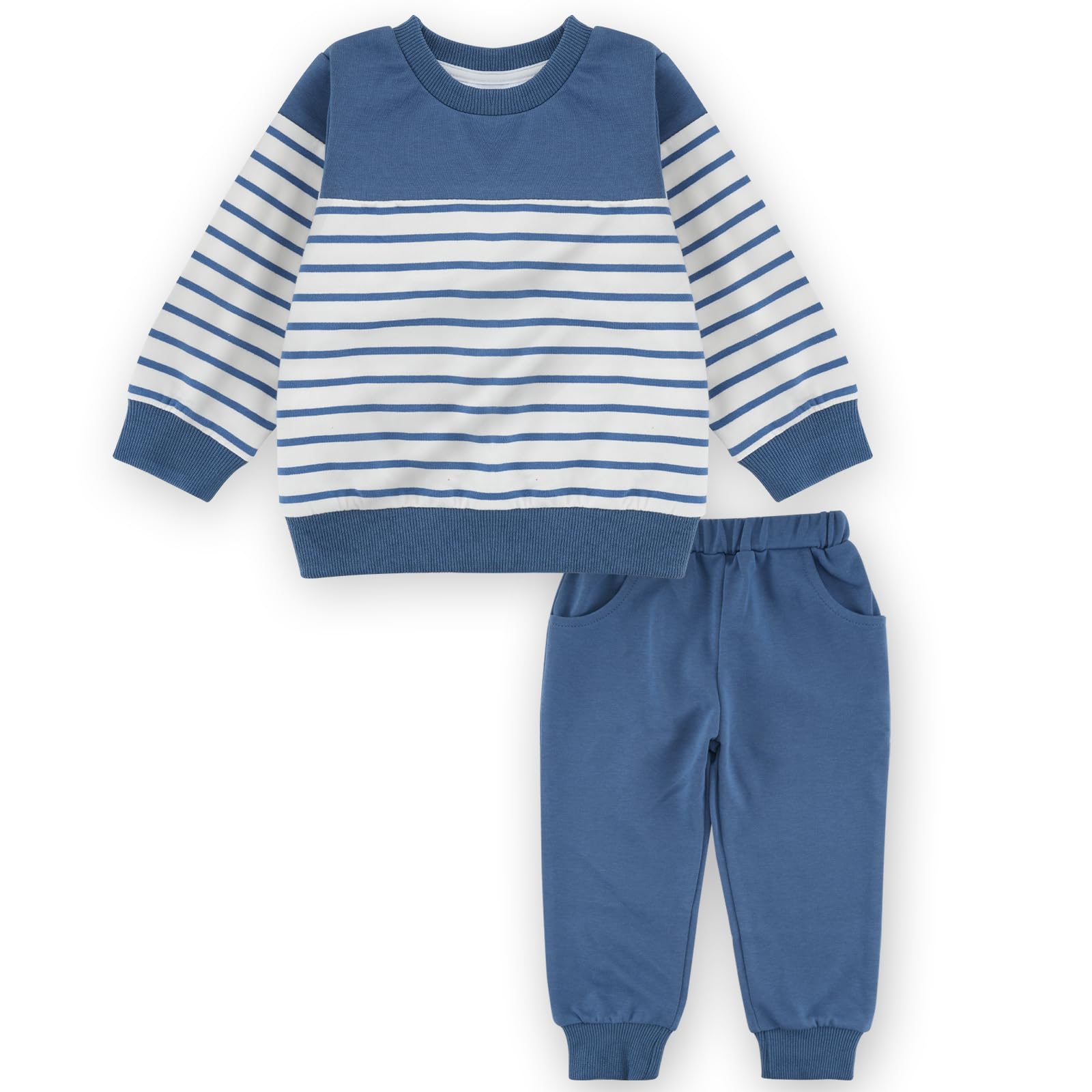 Toddler Boys Fall Outfit Baby Winter Clothes Long Sleeve Crewneck Sweatshirt Pants Set Stripe Sweats 18M-5T