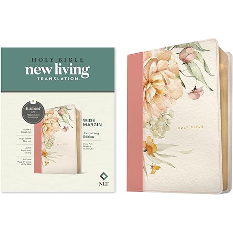 NLT Wide Margin Bible, Filament-Enabled Edition (LeatherLike, Dusty Pink Blossoms, Red Letter)
