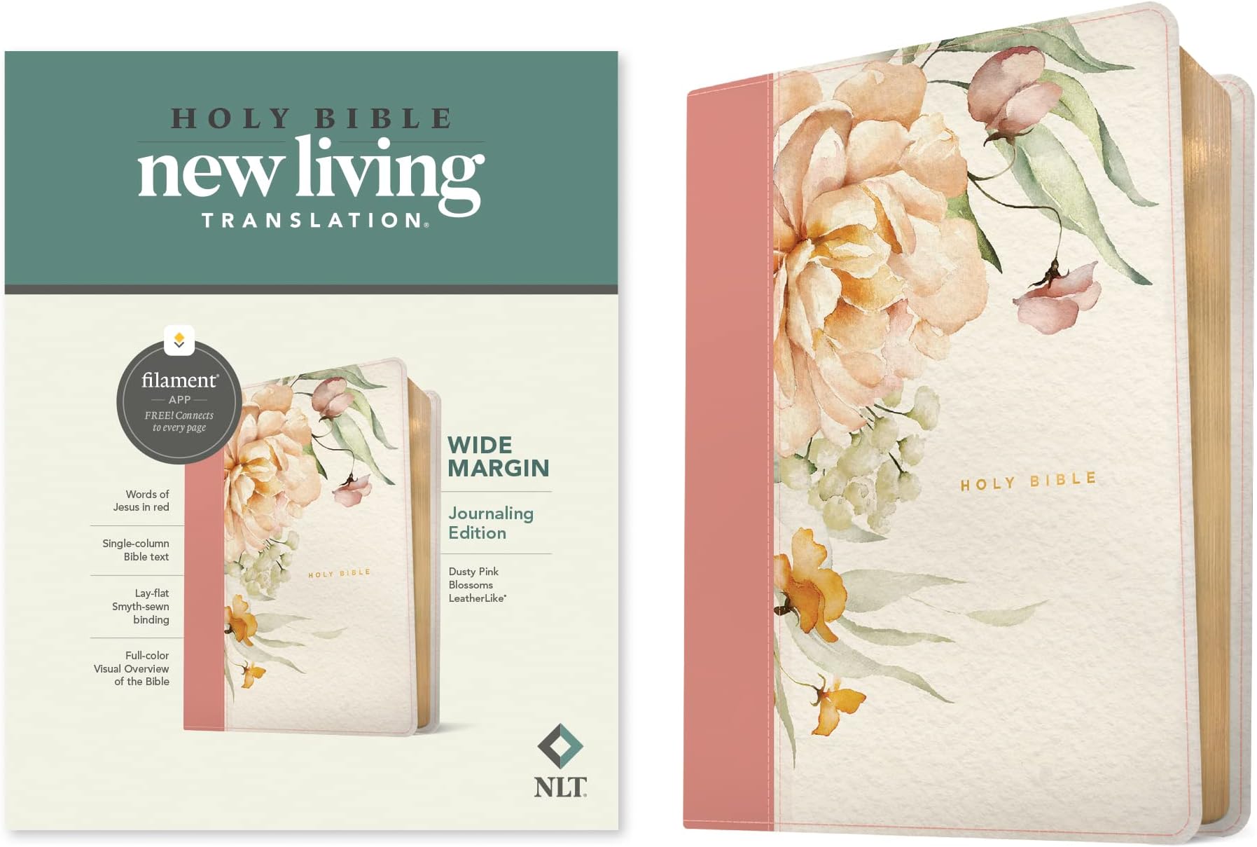 NLT WIDE MARGIN BIB FILAMENT ENABLED ED: New Living Translation, Dusty Pink Blossoms, Leatherlike, Filament, Wide Margin Bible, Words of Jesus in Red, ... Bible Text, Full-Color Visual Overview