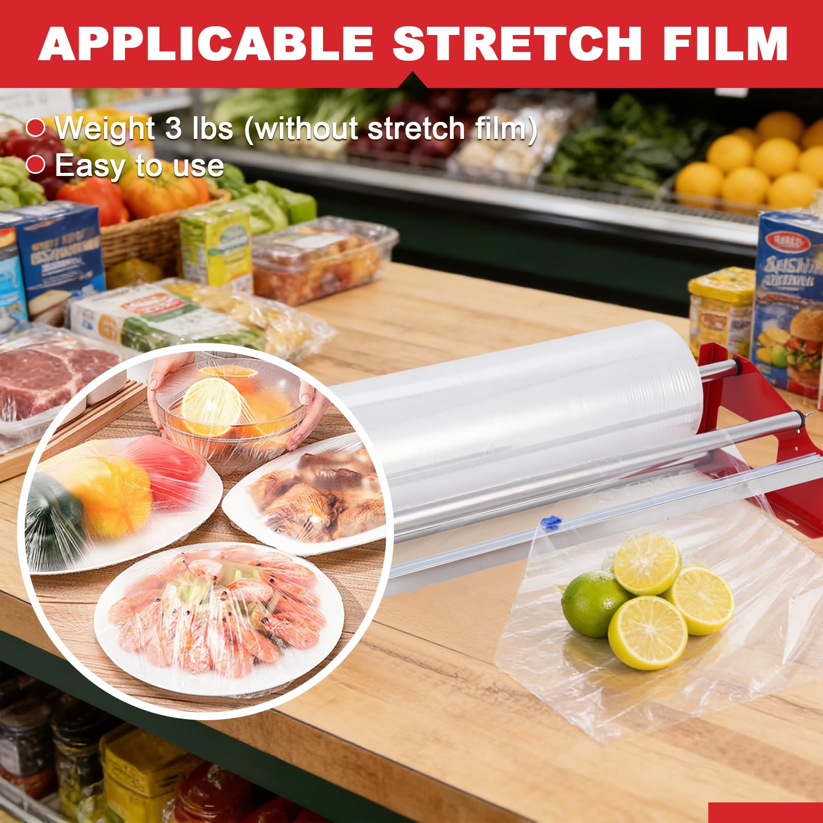 60 cm Tisch-Stretchfolien-Spender, Wandhalterung, Stretchfolien-Verpackungsmaschine, manueller Frischhaltefolienspender mit Cutter für Verpackung, Umzug und Versand