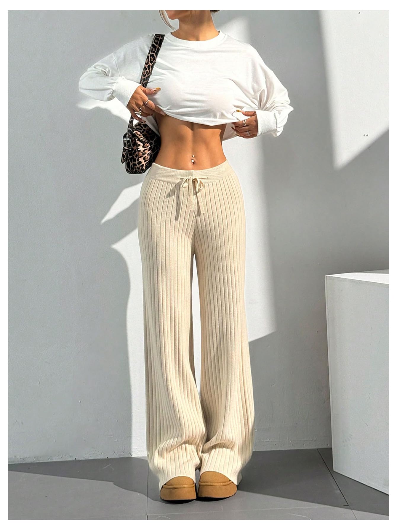 Verdusa Women's Straight Leg Baggy Sweatpants Comfy Lounge Pants Wide Leg Yoga Workout Knit Trousers Fall Outfits 2025