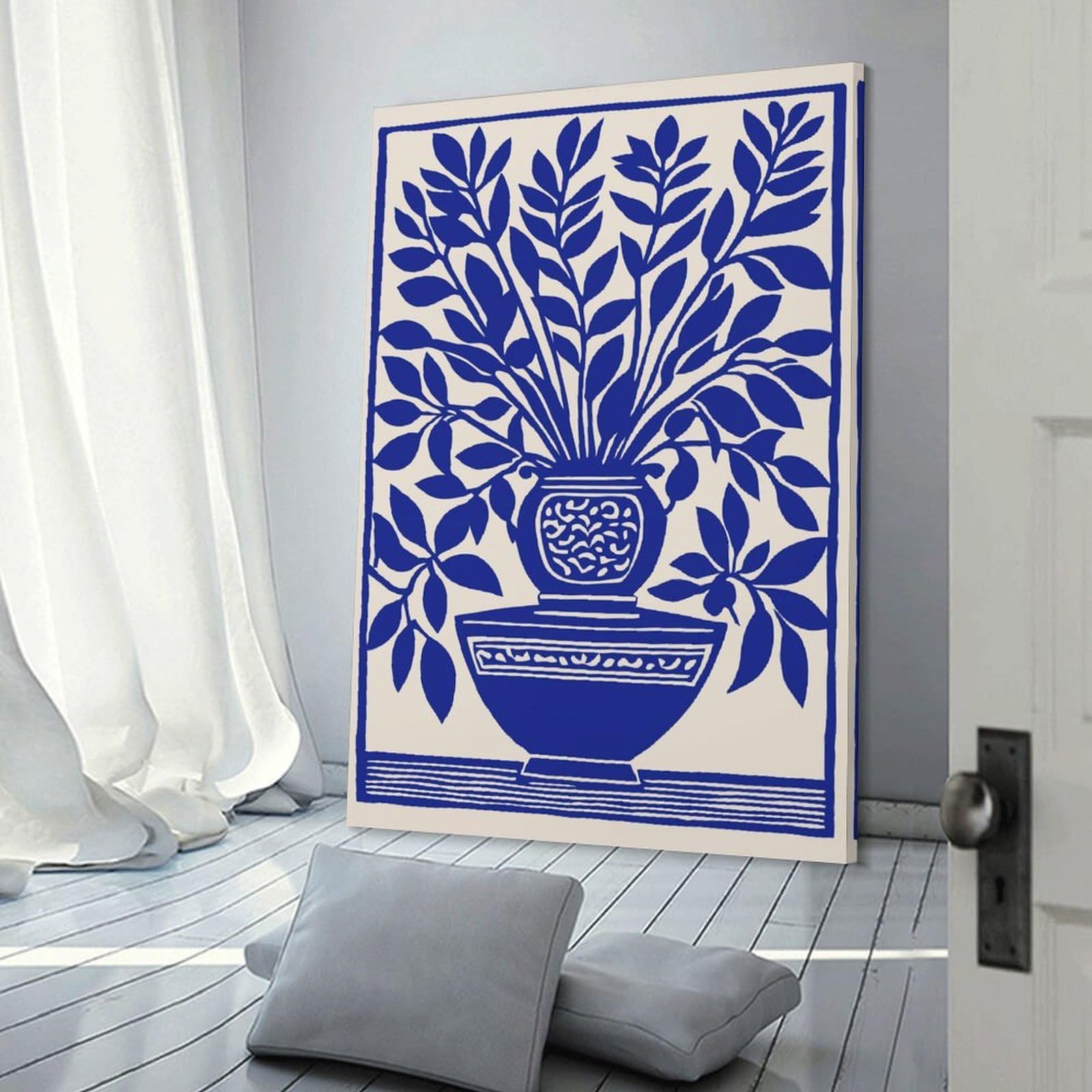 Junmoney Decorative Wall Artwork Blue Floral Vase Print, 20x30inch(50x75cm), for Living Room, Lounge Or Sitting Room, Modern Wall Decor for Cosy Interiors