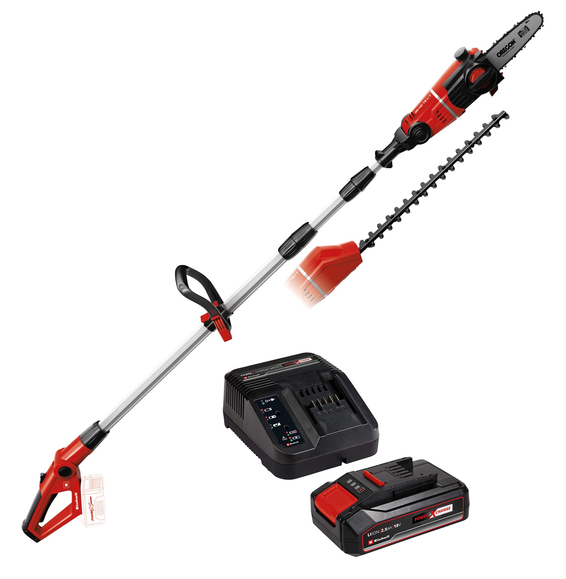 Einhell GE-HC 18 Li T-Solo Svettatoio Multifunzione a Batteria, 1700 Tagli al Minuto, Rosso/Nero, 18 V+Einhell 4512097 Starter-Kit