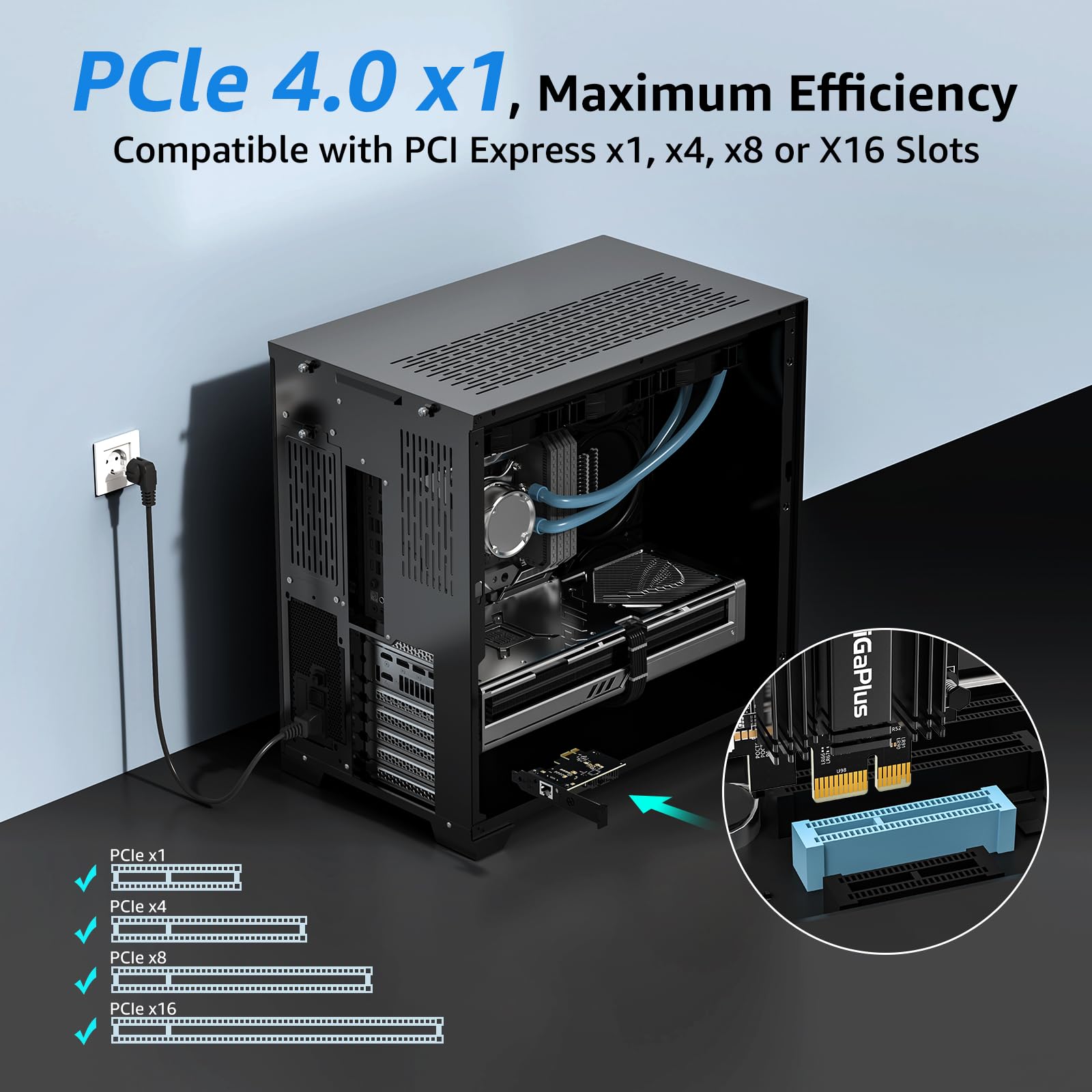 10Gb PCIe 4.0 x1 Network Card, GigaPlus 10G RJ45 Ethernet Card with Realtek RTL8127AT