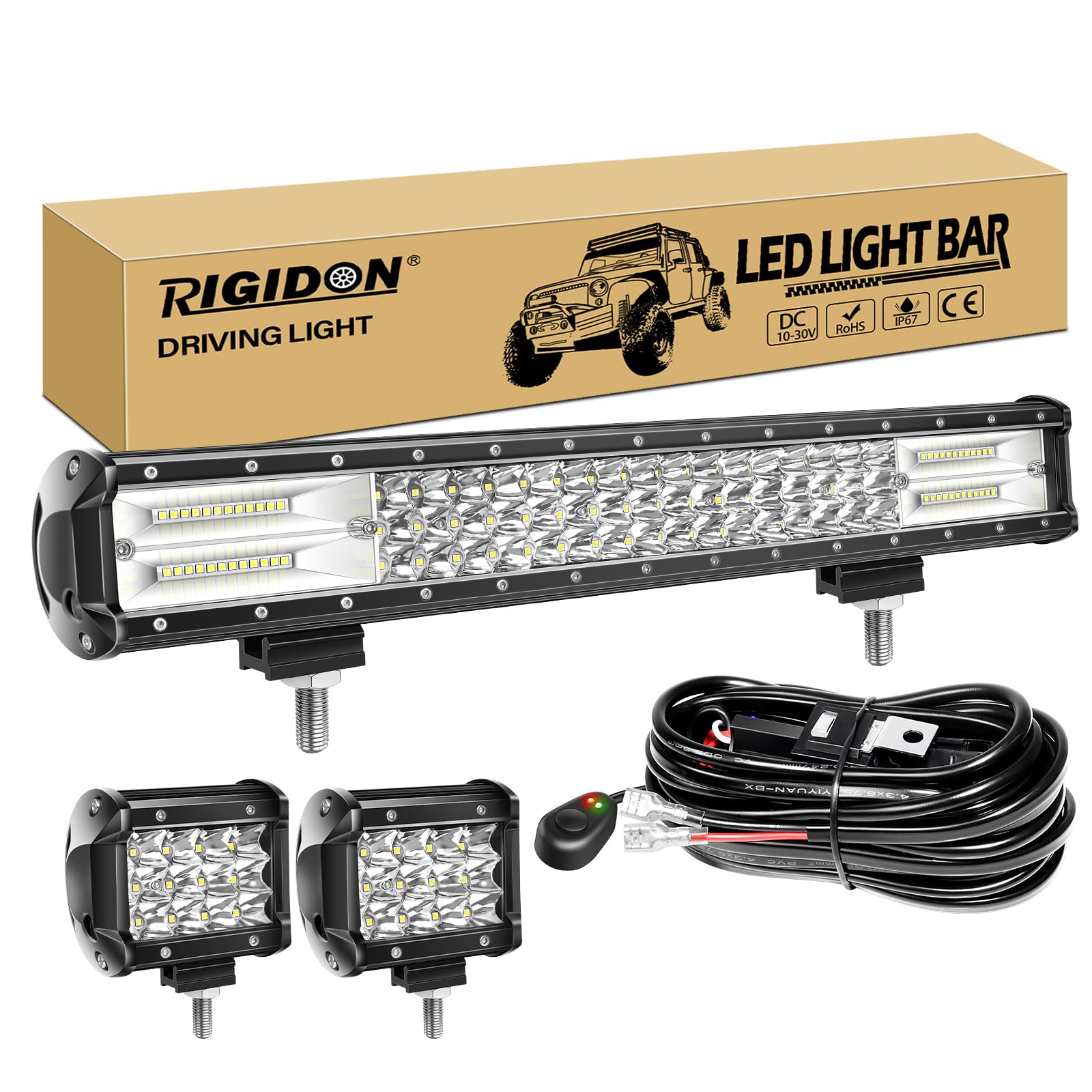 Amazon | RIGIDON 作業灯20インチ LEDライトバー カーブ 288W フラッド
