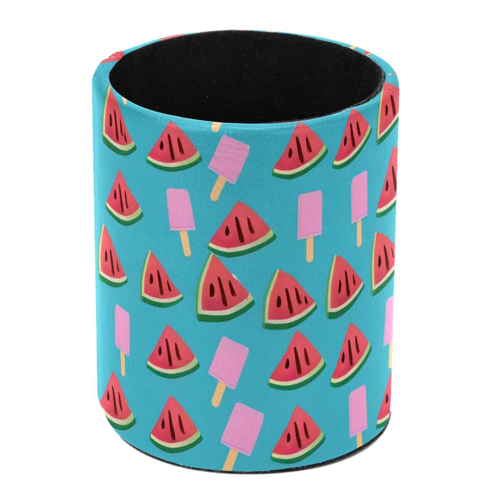 HEOEH Watermelons Pen Holder for Desk, PU Leather Pencil Holder Pen Cup Marker Holder Makeup Brush Holders, Desk Accessories & Workspace Organizers for Home, Office