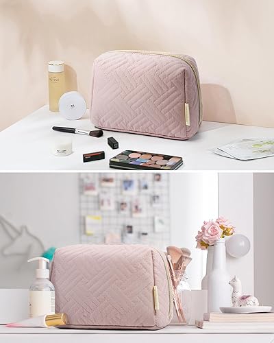 Miniatura 8 de BAGSMART Elegantes bolsas de maquillaje espaciosas, 01-rosa, Pequeña bolsa de maquillaje suave
