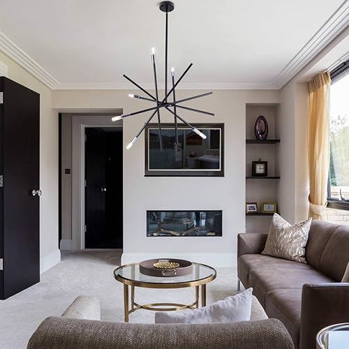 Miniatura 5 de VILUXY Lámpara de araña contemporánea, 6 luces, acabado negro mate, iluminación colgante de mediados de siglo, para comedor, dormitorio, cocina,