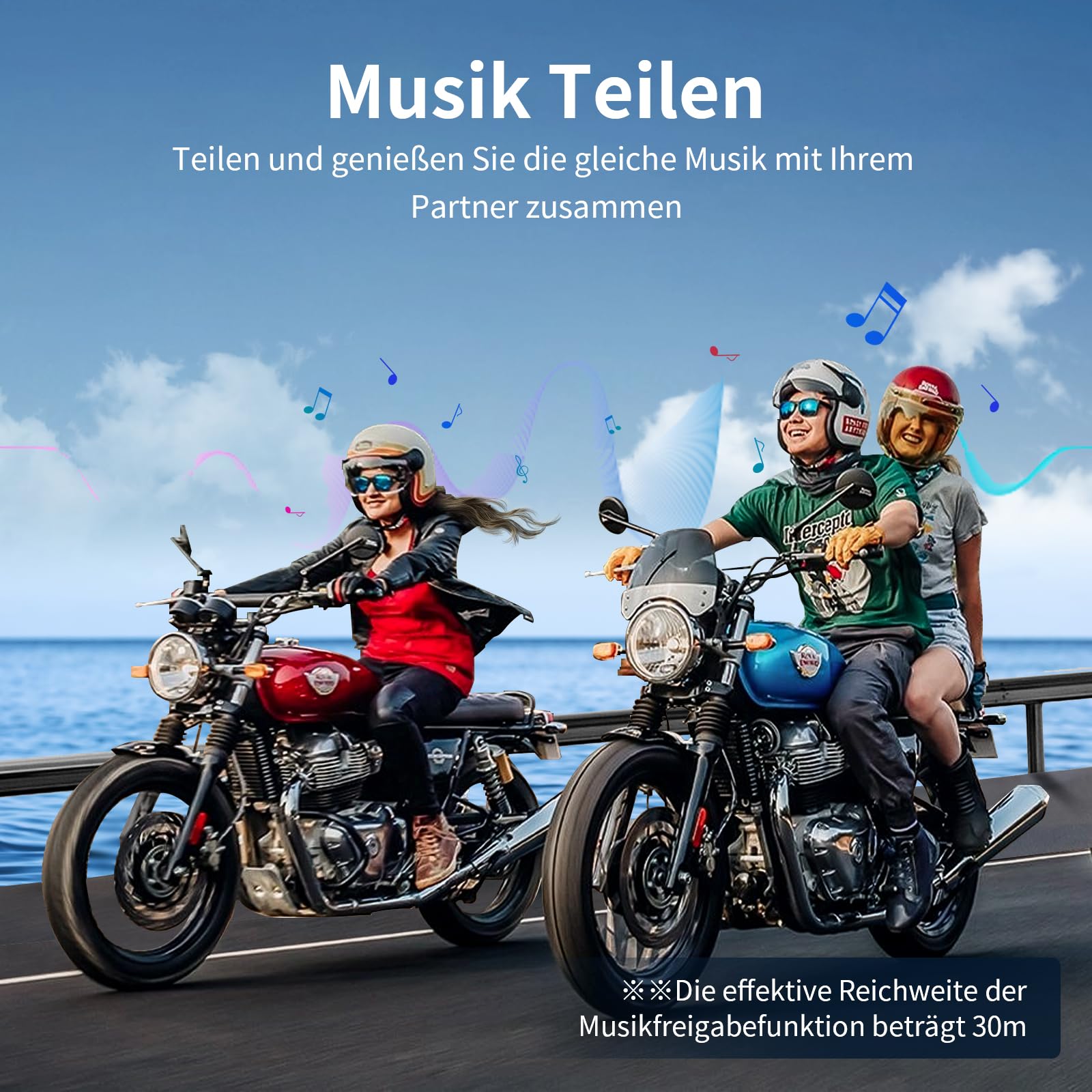 Fodsports M1-S Pro 2er Pack Motorrad Headset, 8-Personen Bluetooth Intercom mit 2000m Reichweite & CVC Geräuschunterdrückung, Musik Teilen, AUX Mischfunktion & Automatischer Anrufannahme