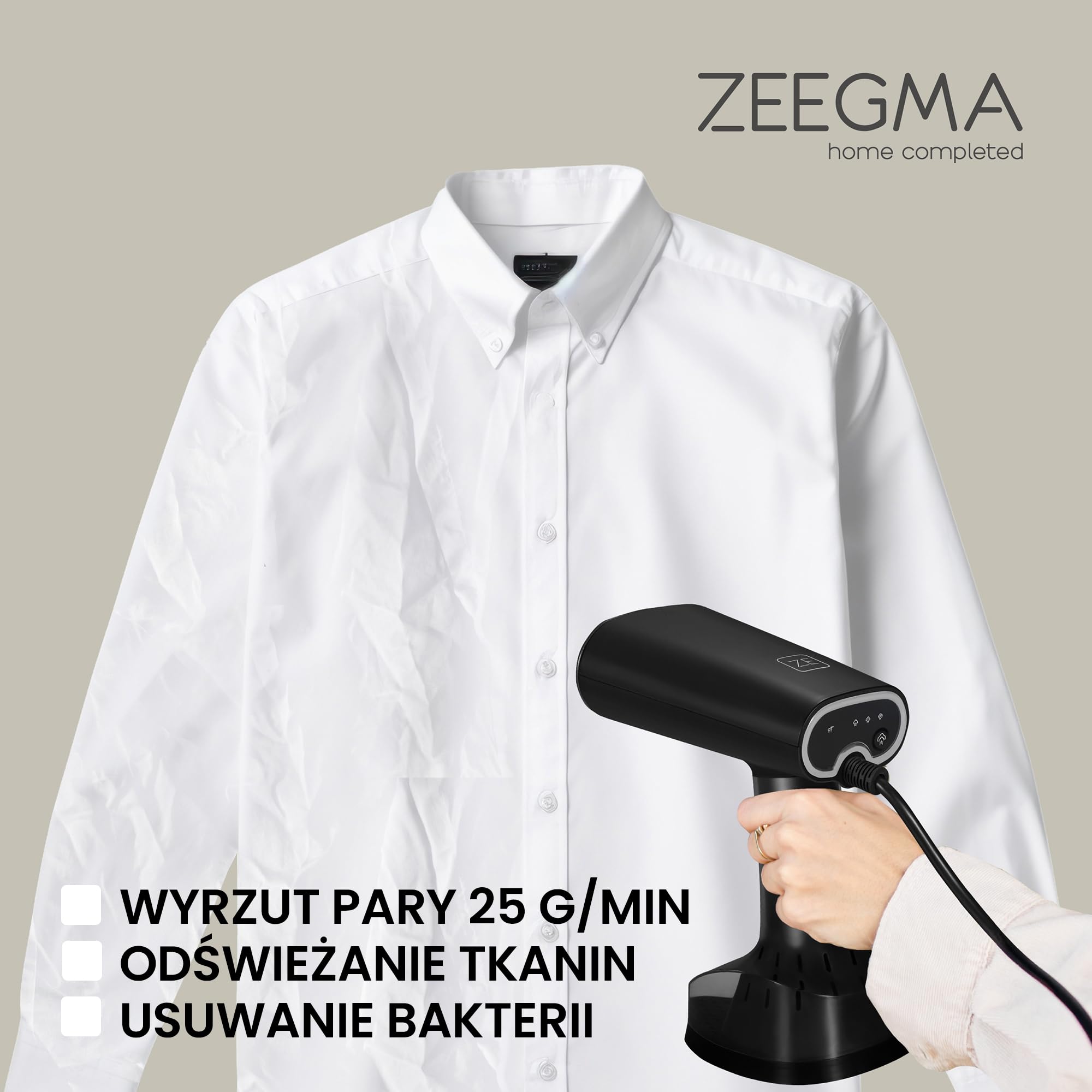 ZEEGMA FRISKEER Przenośna Parownica Ręczna do Ubrań 2w1, Żelazko Parowe 1640 W, 380 ml Wyrzut Pary 25 g/min Szybkie Nagrzewanie Bezpieczna Dla Tkanin Prasowanie w Pionie i Poziomie