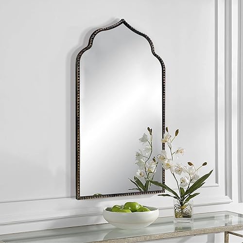 Miniatura 7 de Espejo de pared de arco, espejo Marlowe de 22 pulgadas de ancho x 38 pulgadas de alto, marco de cuentas de metal, espejo moderno grande, negro