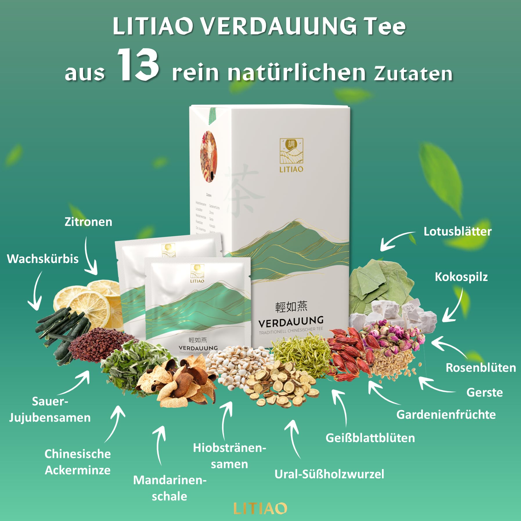 LITIAO VERDAUUNG - Traditionell Chinesischer Kräutertee | Mit 13 TCM-Kräutern | 45 Pyramidenteebeutel | Koffeinfrei | 3 Packung