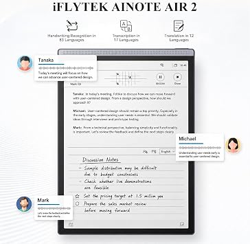 iFLYTEK AINOTE Air 2 Digital Notebook, 8.2-Inch E Ink Tablet, Black Case | AI Note Taker with Meeting Minutes, Voice Transcription, Multilingual Translation, Paper-Like Writing and Official Black Case