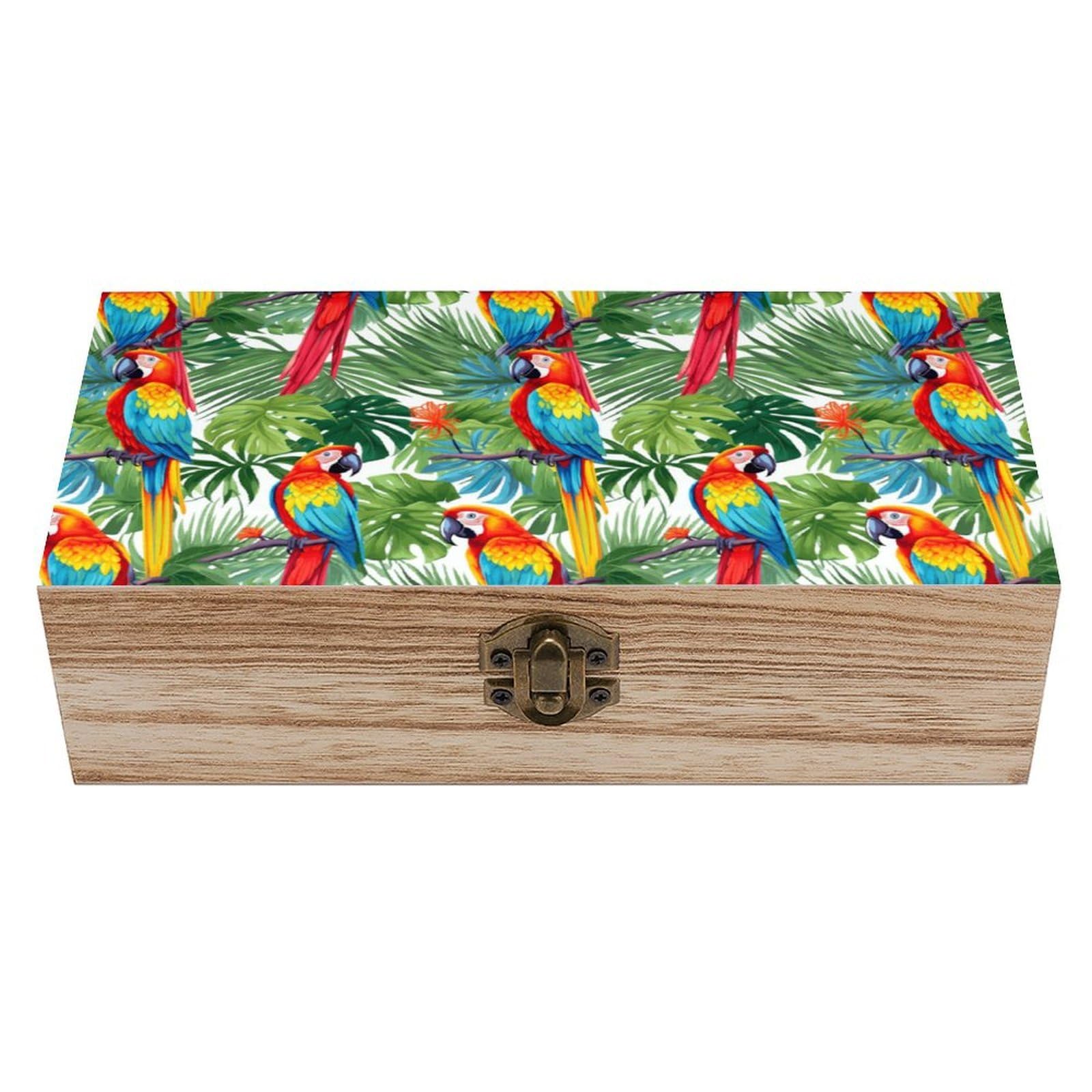 CGSBNGHA Tropical Birds Parrots Wooden Storage Boxes with Lid Memory Box Decorative Organiser for Office And Home