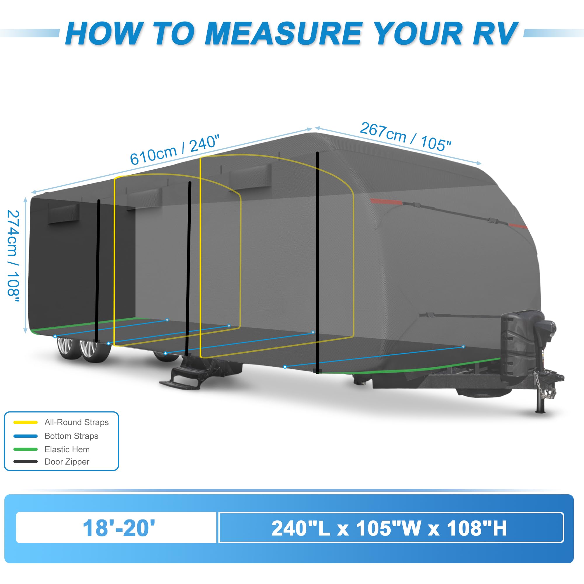Uxcell Funda Impermeable para Caravana - Se Adapta a Remolques de 5,5-6,1 m, Resistente al Viento y Anti-UV, Protección para Todas las Estaciones, Negro