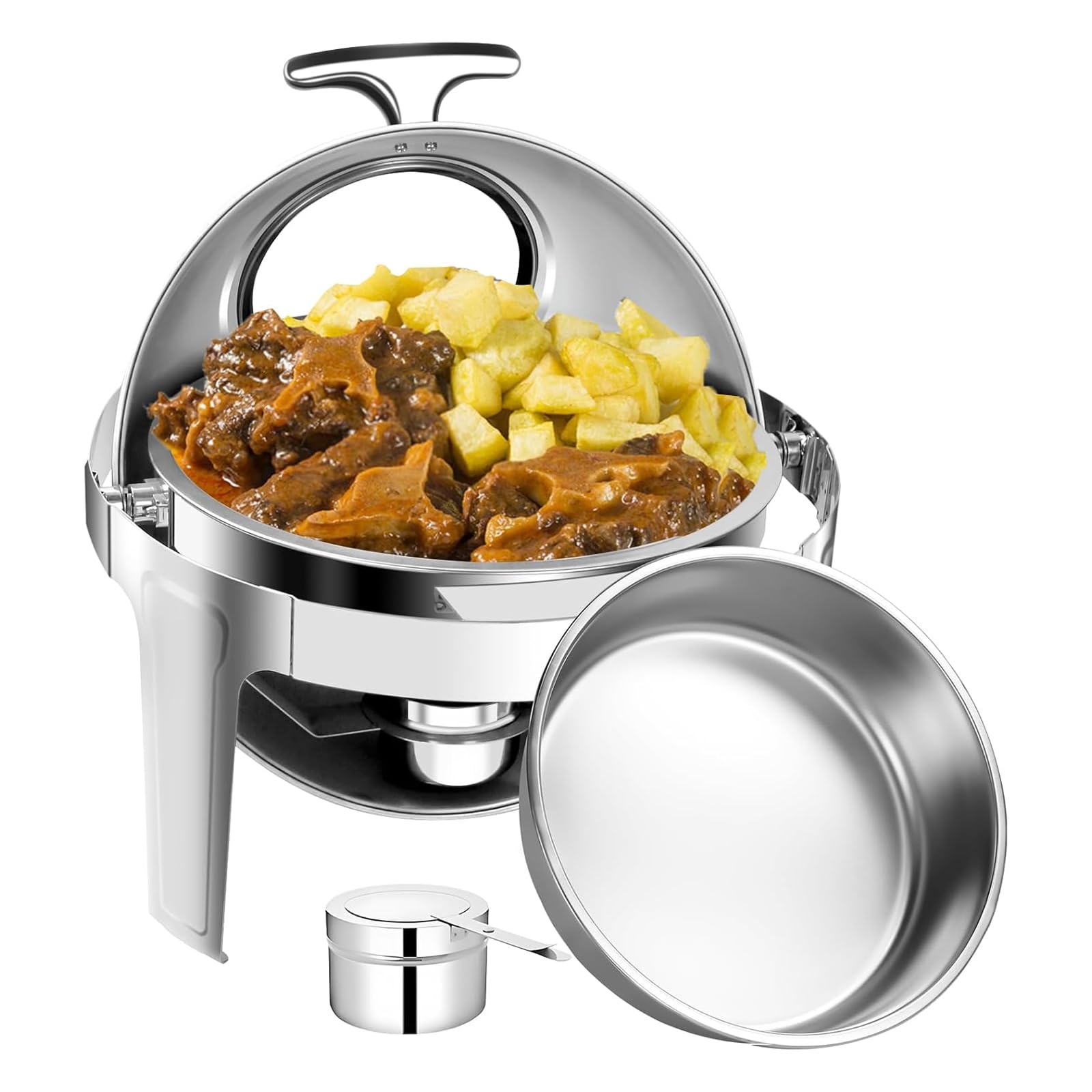 Buffet de plato de frotamiento, calentador eléctrico de alimentos de 6 litros con tapa visible y soportes de combustible, juego de sartenes de acero inoxidable para catering, fiestas, banquetes