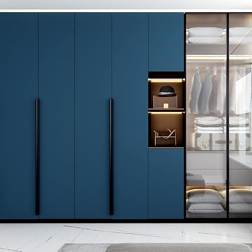 Vista 7 de FUKU MON Papel tapiz de 24 x 394 pulgadas, color azul marino, papel de contacto azul mate, papel de pared sólido, autoadhesivo, grueso, textura Azul