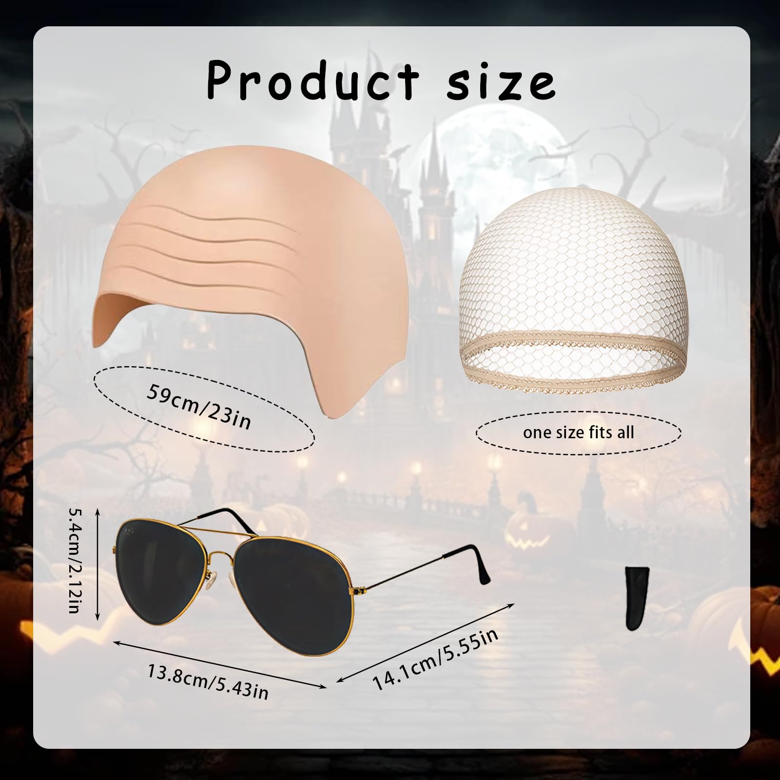 AYNKH Bald Caps Costume Set for Adults Men and Women Bald Head Wig Cap with Sunglasses - Image 2