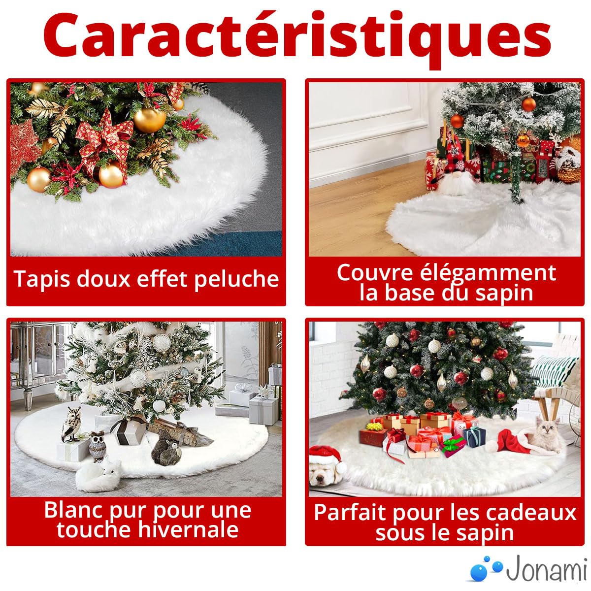 Jupe de Sapin Blanche Ø 60 cm, Couverture Décorative Arbre de Noël