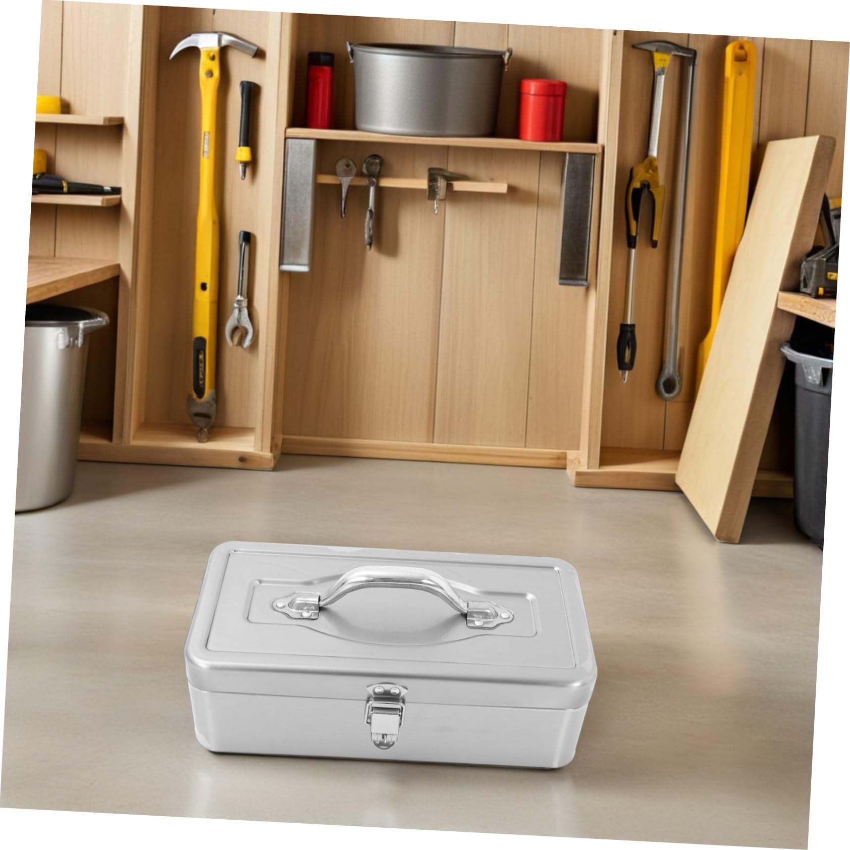 Cassetta Portautensili in Acciaio Inox Resistente Grande Capacità con Maniglia Ergonomica Organizer Multiuso per Garage Officina e Casa Contenitore Utensili Pesanti Portatile