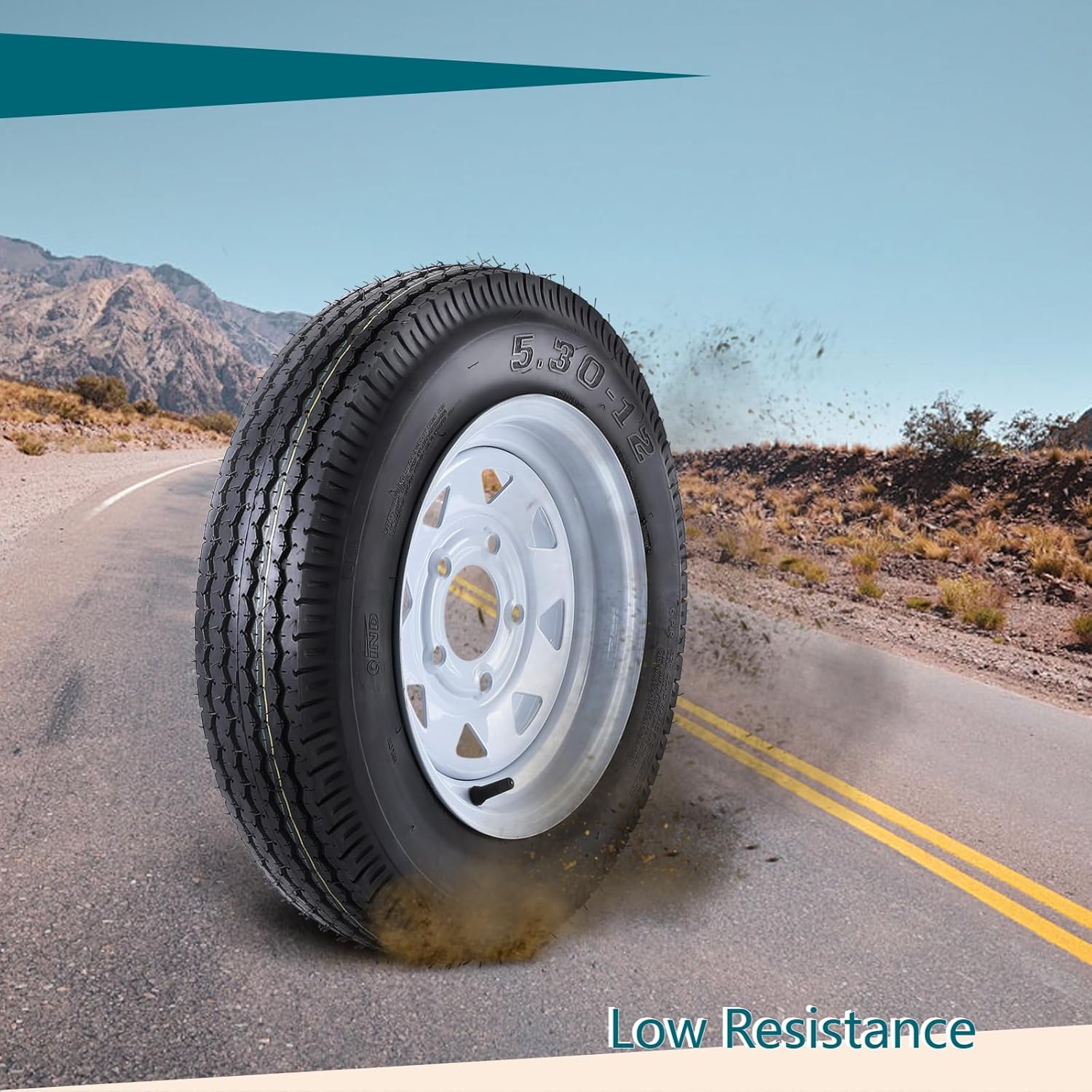 2 Pack 5.30-12 Trailer Tire, 5.30x12 6PR Heavy-Duty Tires with 12" Rim, 5 Lug On 4.5", Load Range C for Small Trailers, Utility, Campers