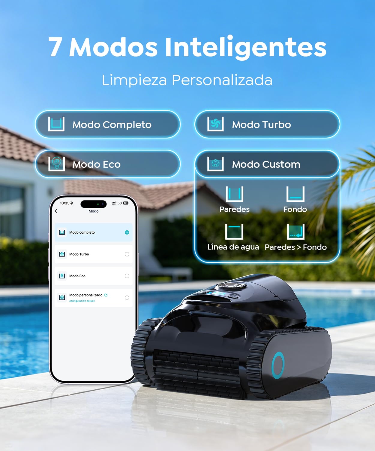 C1 Robot Piscina Limpiafondos y Paredes, Línea de Flotación,180 Min | Filtrante 180μm y Esponja 35ppi,de Autonomía, Aspirador Piscina Inalámbrico con Control por APP,hasta 150 m²,Nero Inchiostro