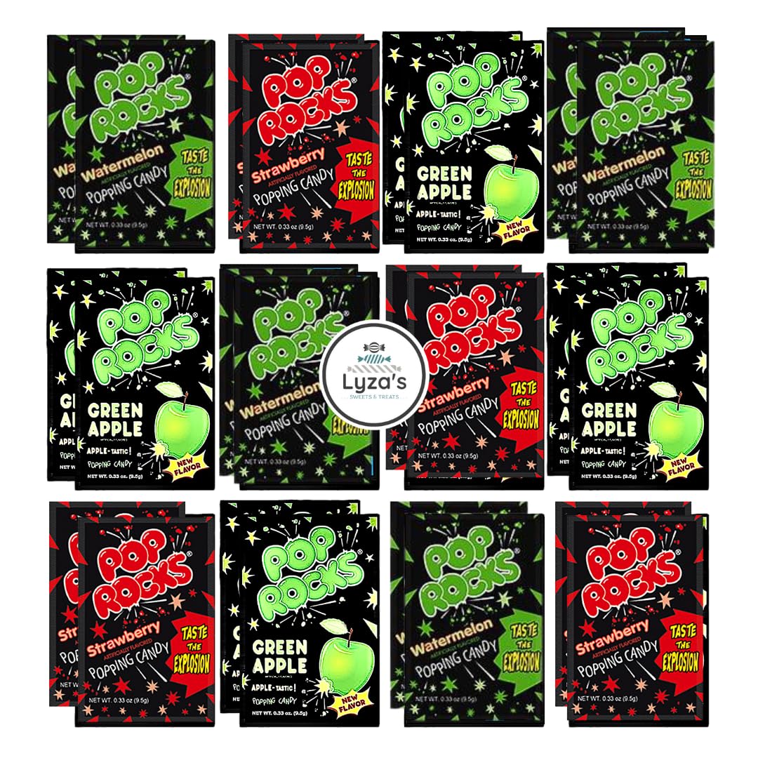 Pop Rocks - MOST POPULAR Flavors - Variety Gift Bundle By Lyza's Sweets & Treats (Pack of 24, Watermelon, Green Apple & Strawberry)