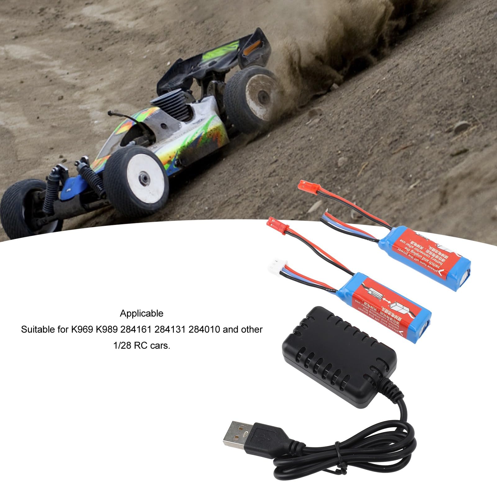 Ensemble de Chargeur de Batterie au Lithium pour Voiture RC, Charge Rapide avec 2 Batteries 7.4V 400mAh pour Voitures RC K969 K989 1/28