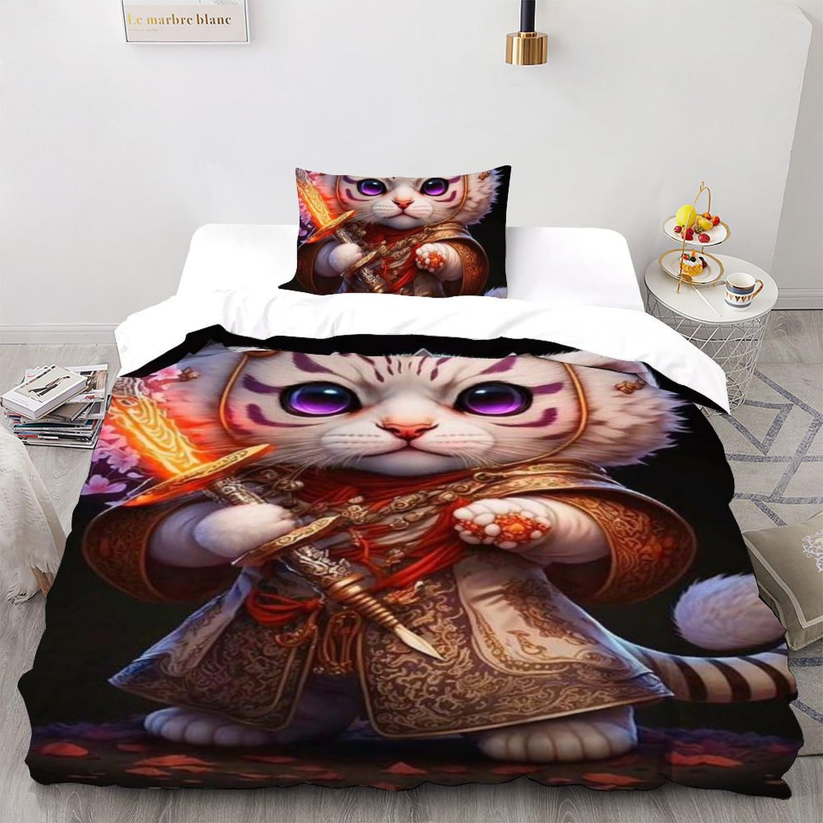 Housse de couette chat épéiste microfibre douce pour lit enfant facile à nettoyer
