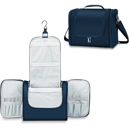 Buruis Extra Large Capacity Toiletry Bag for Women and Men, Hanging Toiletry Organizer Cosmetics Makeup Bag, Water-resistant Dopp Kit for Full Sized Toiletries, Travel Essentials (Blue)