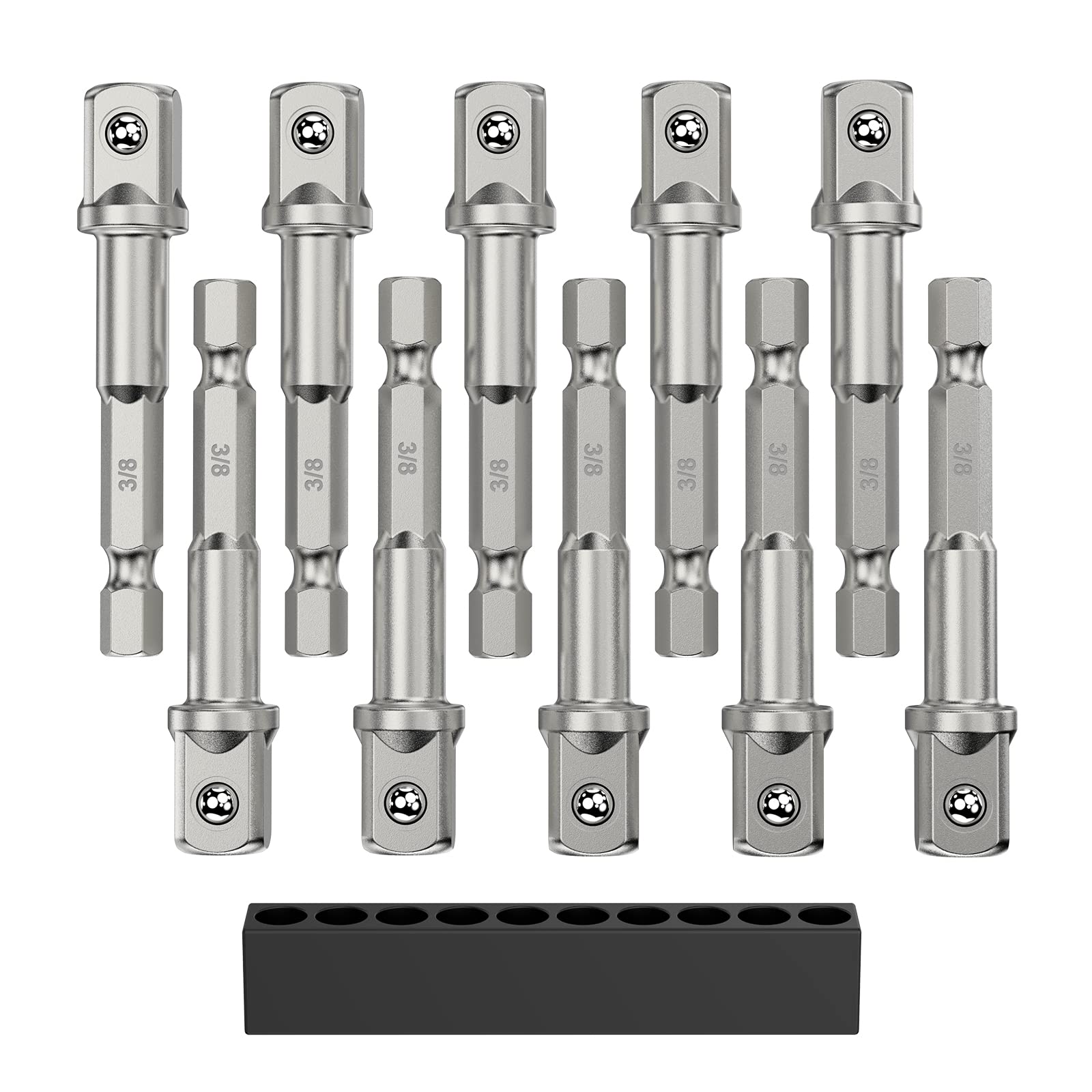 Katerk Socket Adapter Set Cool Stuff Gadgets, 10 Pack Impact Driver Socket Adapter for Automotive DIY, Stocking Stuffers for Men 1/4 to 3/8 Socket Adapter, Electric Tools For Men