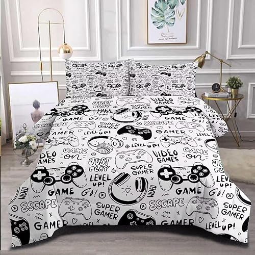 Edredón Gaming para Niños Adolescentes, Juegos de Ropa de Cama Twin de Juegos, Juego de Edredón para Niños Gamers, Juego de Cama de Videojuegos para