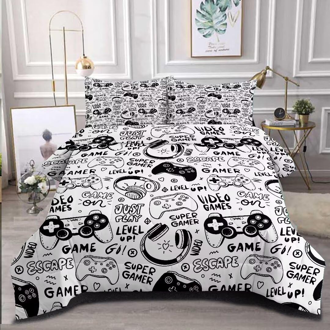 GRAT TIOC Gaming Comforter for Boys Teens,Game Bedding Sets Full,Kids Gamer Comforter Set,Video Game Bedroom Bed Set Controller Duvet All Season 3
