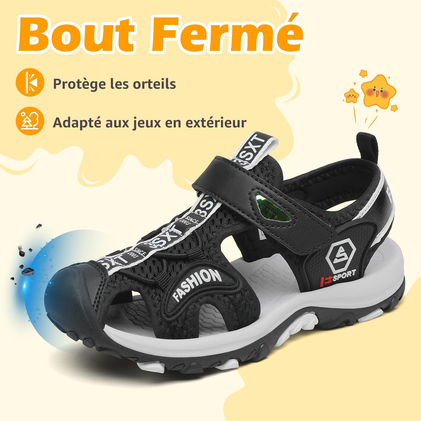 Mishansha Sandales Fille Été à Bout Fermé, Chaussures Enfant Antidérapantes Sandales Respirantes pour Randonnée et Activités Plein Air,25-38