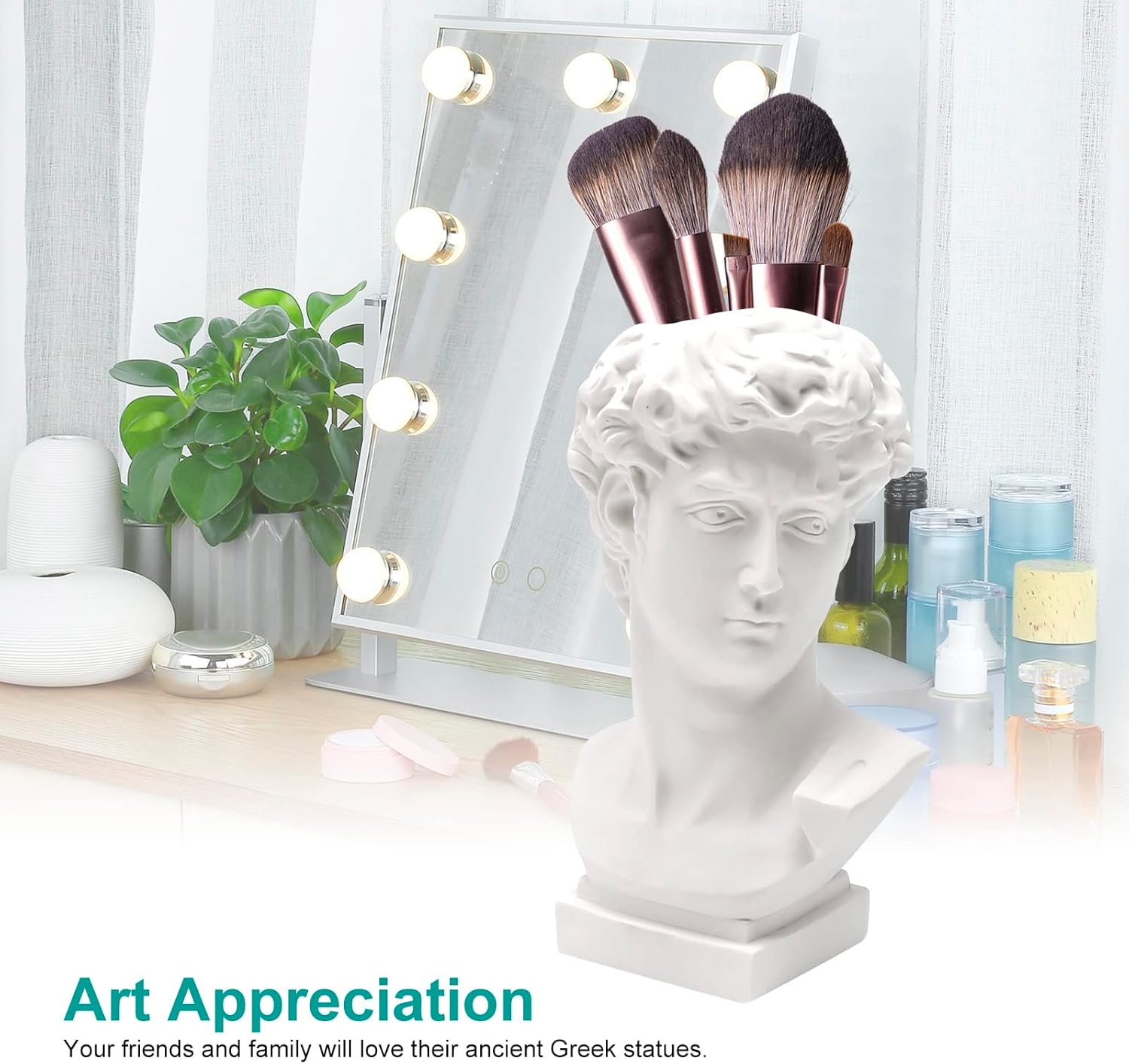 David Statue Greek Head Vase Bust Face Vase Head Retro Decor, Sculpture Brush Holder Bust, Makeup Brushes Container Pen Holder, 25CM