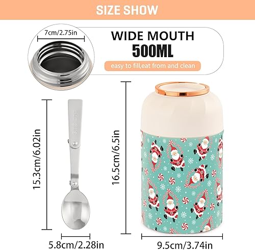 Miniatura 3 de Merry Christmas Santa Claus Candy Food Jar with Spoon Stainless Steel Vacuum Insulated Food Container 17 oz Soup Thermos for Hot Food