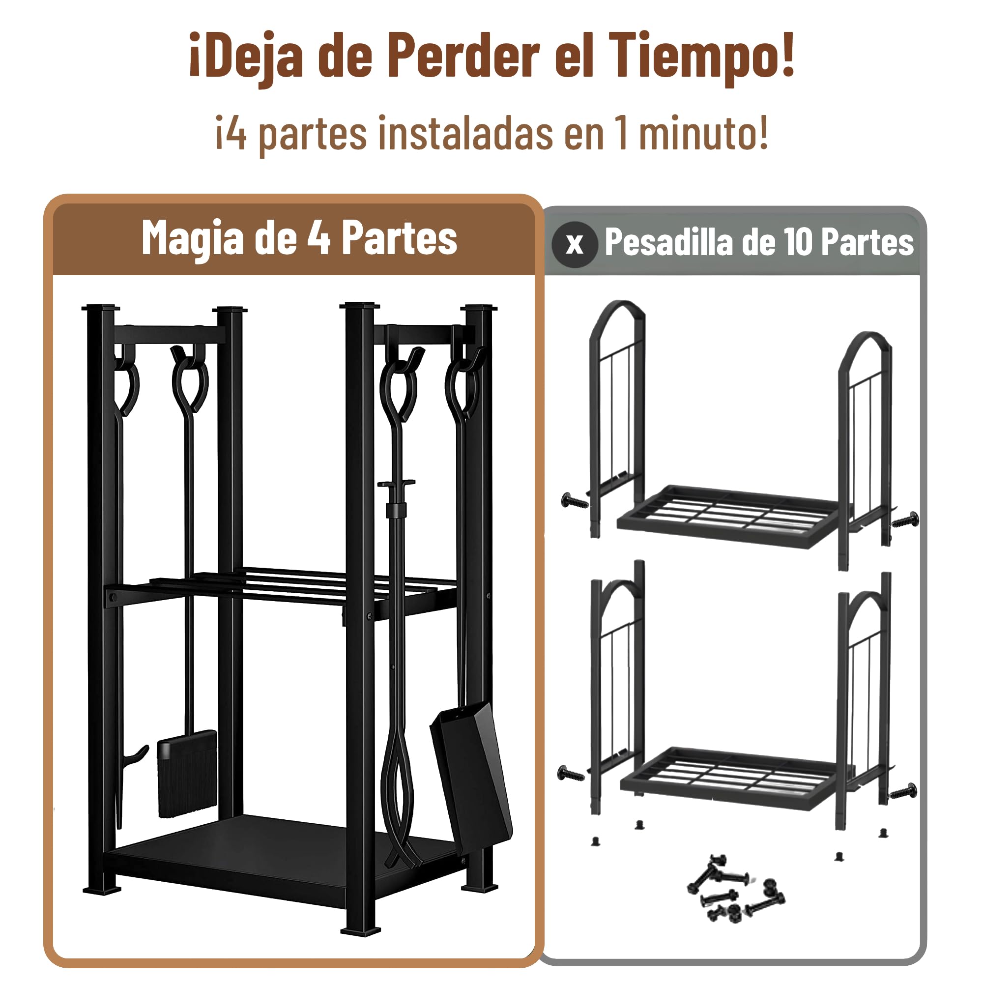 Amagabeli - Puerta de troncos con 4 herramientas, 72 x 46 x 30 cm, interior exterior, gran capacidad, conjunto de herramientas de chimenea, soporte de leña, herramientas de almacenamiento