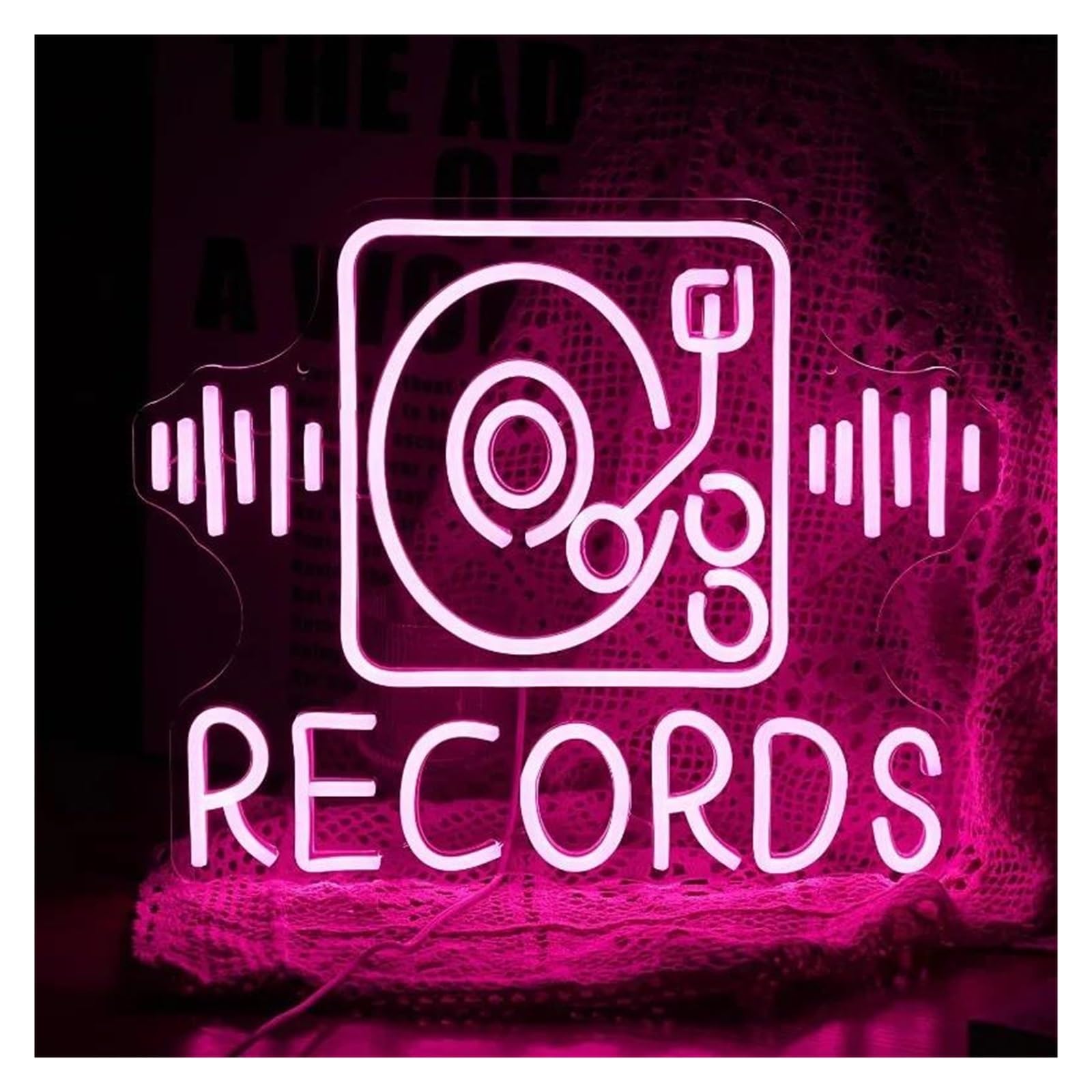 Insegna al Neon LED Records Insegna Al Neon Per Decorazione Murale USB Dimmerabile Rosa Negozio Di Dischi Musicali Karaoke Bar Party 31cm×40cm