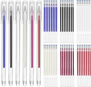 Heat Erasable Fabric Marking Pens,6 Pieces Fabric Marking Pens with 6 Colors 48 Refills for Quilting, Sewing and Dressmaking