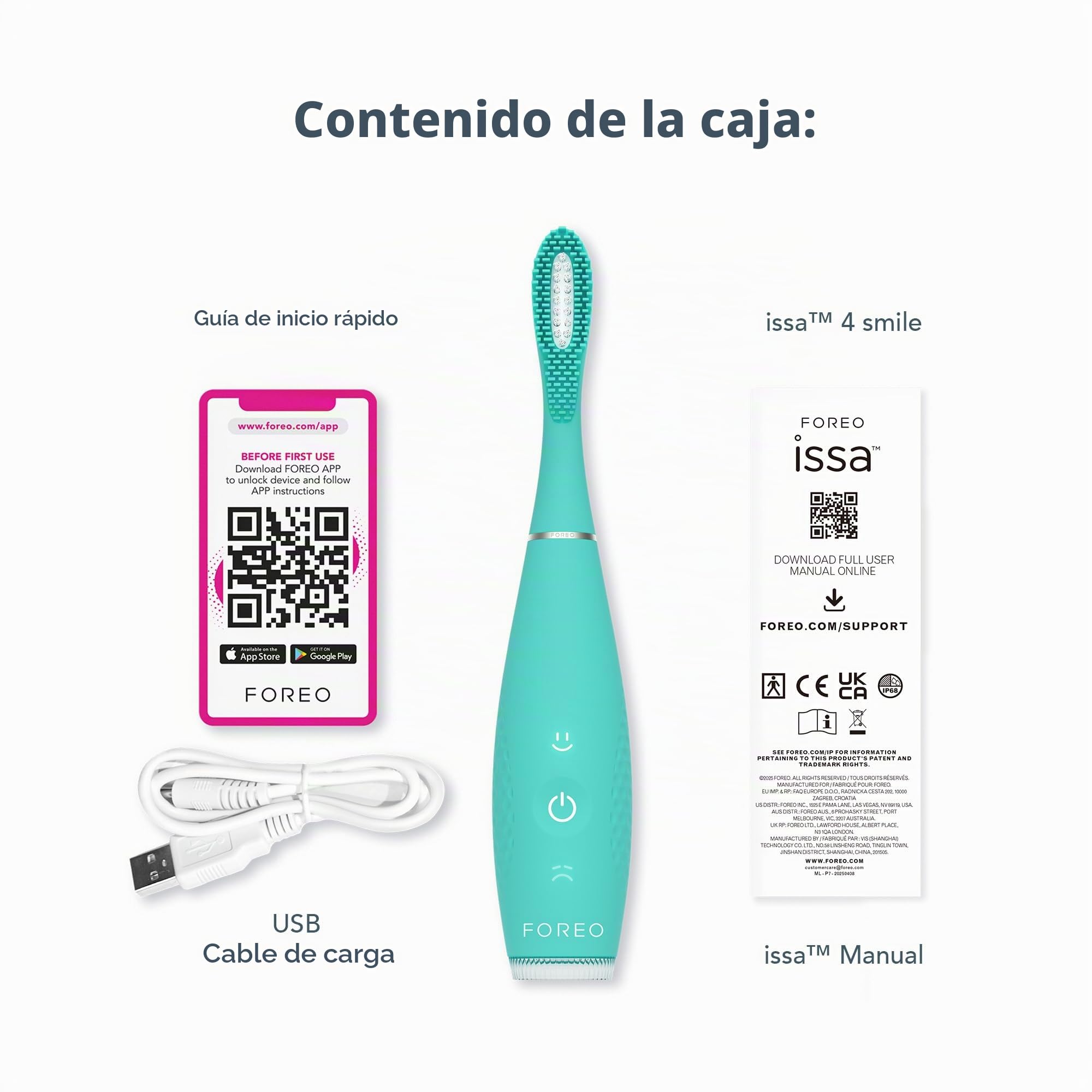 FOREO ISSA 4 Smile cepillo de dientes sónico compacto, portátil, con cabezal híbrido 4 en 1, silicona suave, limpieza dental, batería USB 265 días, recambio cada 6 meses