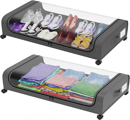 oylik Paquete de 2 unidades de almacenamiento debajo de la cama con ruedas, almacenamiento de zapatos debajo de la cama de mayor capacidad con