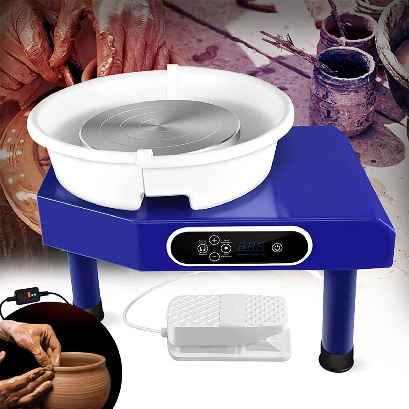 Tornio da vasaio Elettrico 25 cm 350 W Ruote per Ceramica Robusta Macchina per formare Ceramica per Principianti Fai da Te con Pedale e Touch Screen LCD, Strumenti di Argilla a casa Studi di Ceramic