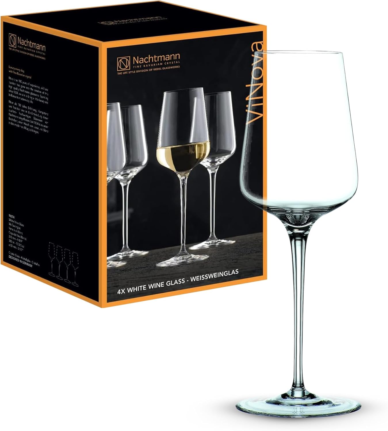 Nachtmann ViNOVA White – Set of 4 Lead-Free 12.8 oz Crystal Stemware, Tall Elegant Glassware for Enhancing Aromas & Flavors, Ideal for Dining, Tasting, Entertaining, Celebrations
