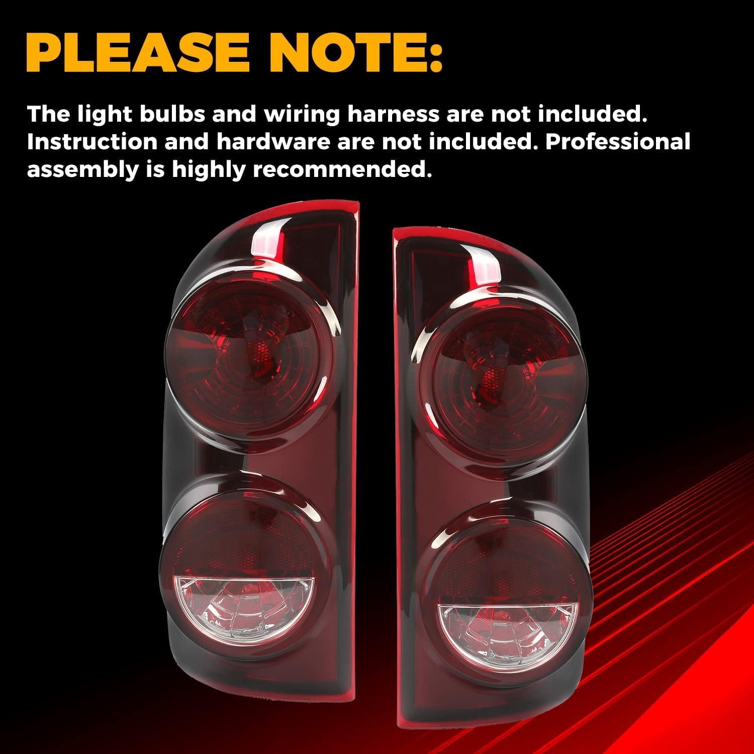 ECOTRIC Tail Light Compatible with 2007-2009 Dodge Ram 1500 2500 3500 Pickup Truck Pair Taillight Signal Lamp Replacement for CH2800165,CH2801165 Smoke Red Left+Right 2pcs